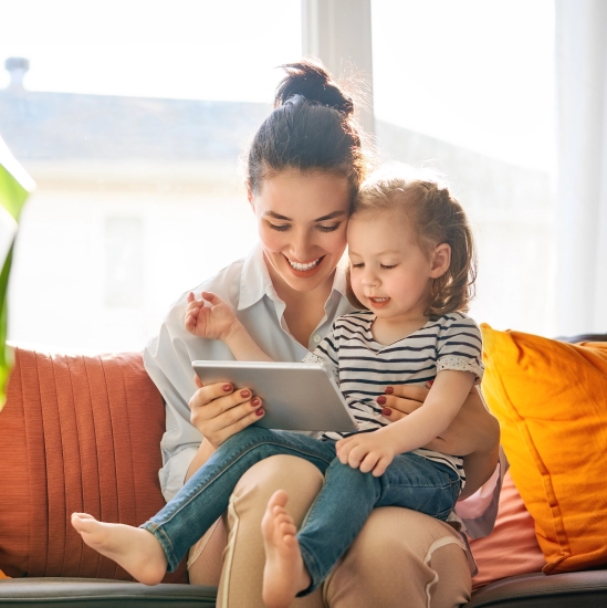 daughter and mother playing image